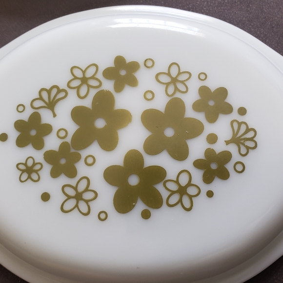 Pyrex Vintage Casserole Oval Dish Lid Spring Blossom Green Pattern "Crazy Daisy" - Picture 4 of 5